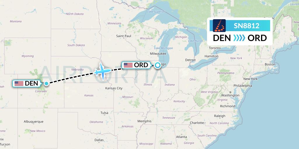 SN8812 Brussels Airlines Flight Map: Denver to Chicago