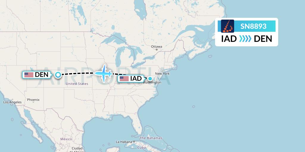 SN8893 Brussels Airlines Flight Map: Washington to Denver