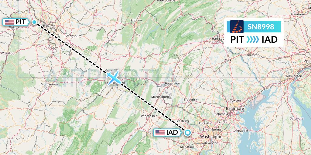 SN8998 Brussels Airlines Flight Map: Pittsburgh to Washington