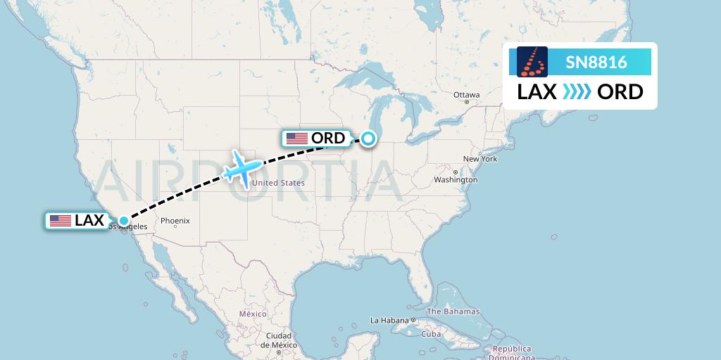 SN8816 Brussels Airlines Flight Map: Los Angeles to Chicago