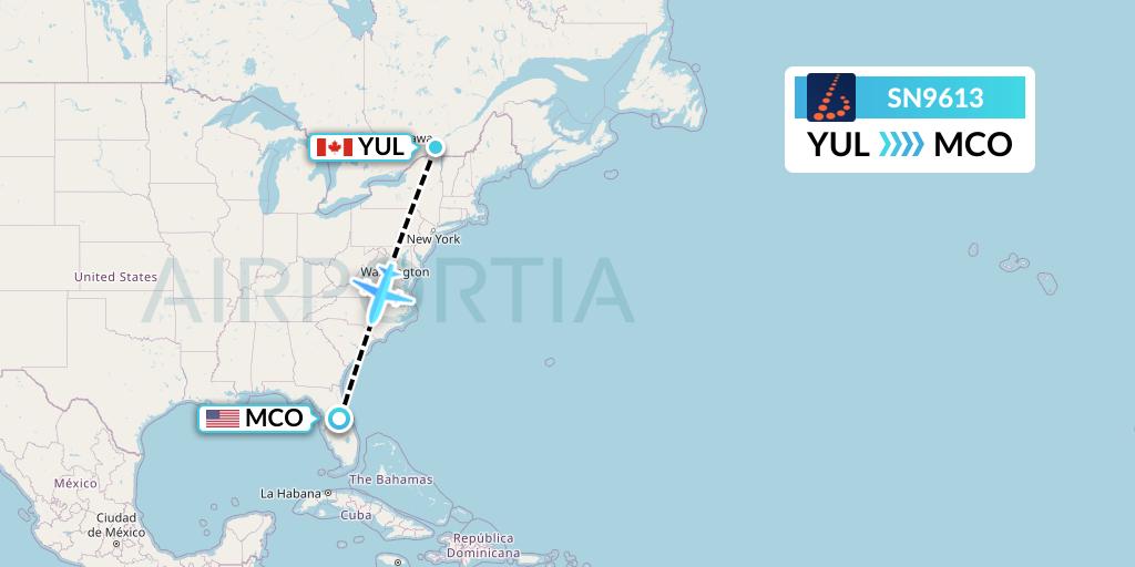 SN9613 Brussels Airlines Flight Map: Montreal to Orlando