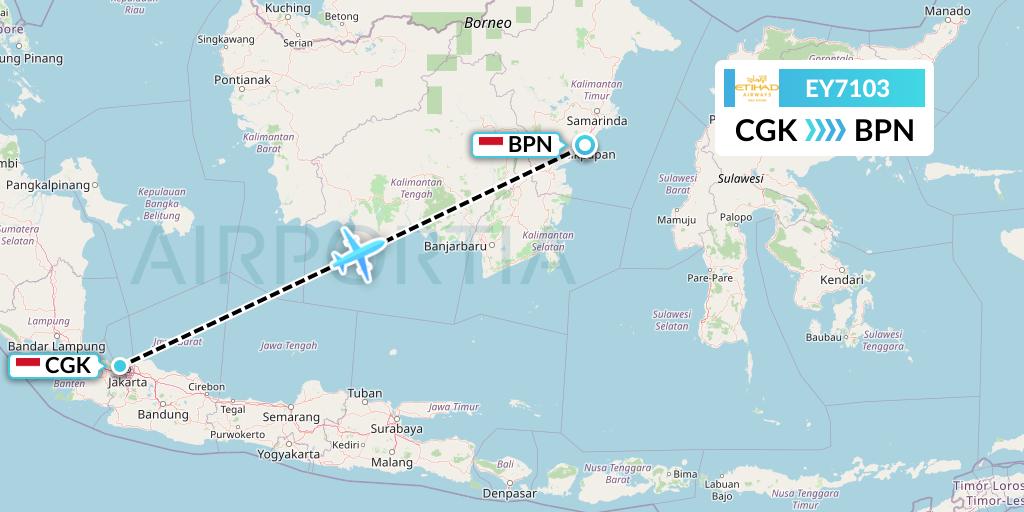 EY7103 Etihad Airways Flight Map: Jakarta to Balikpapan