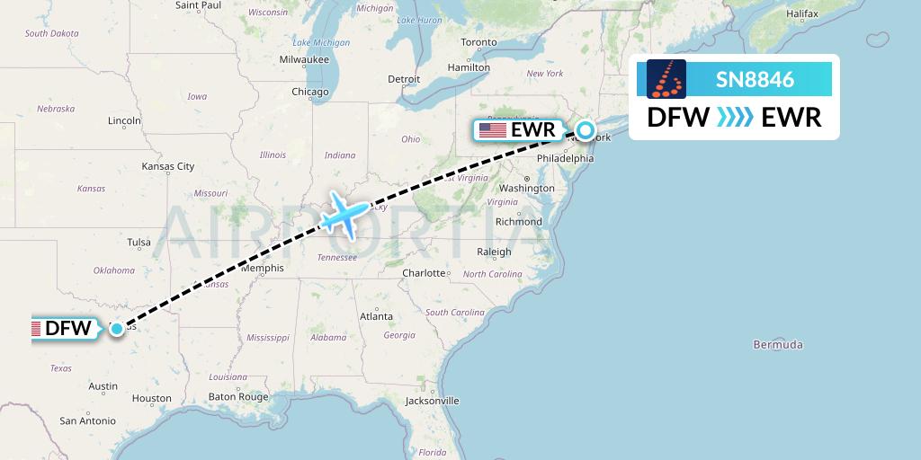 SN8846 Brussels Airlines Flight Map: Dallas to New York