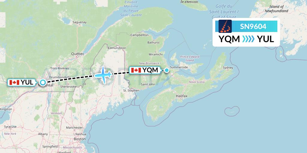 SN9604 Brussels Airlines Flight Map: Moncton to Montreal