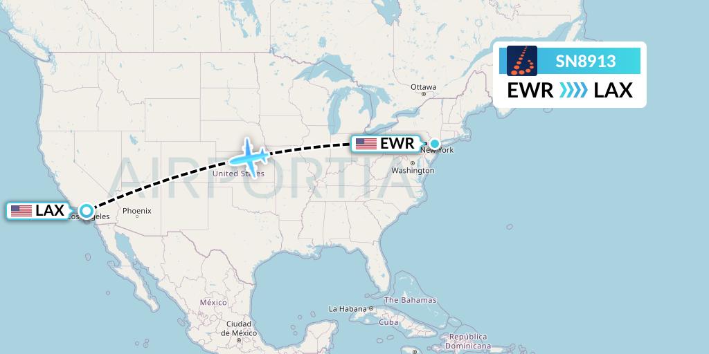SN8913 Brussels Airlines Flight Map: New York to Los Angeles