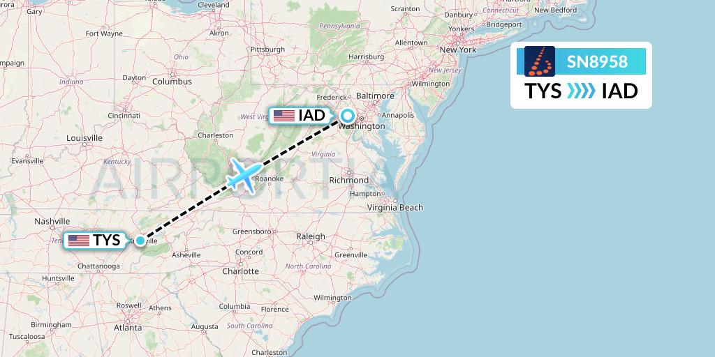 SN8958 Brussels Airlines Flight Map: Knoxville to Washington