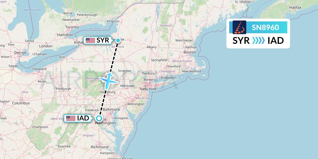 SN8960 Brussels Airlines Flight Map: Syracuse to Washington