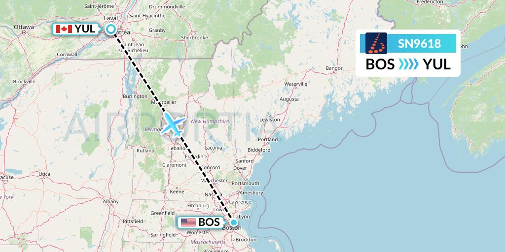 SN9618 Brussels Airlines Flight Map: Boston to Montreal