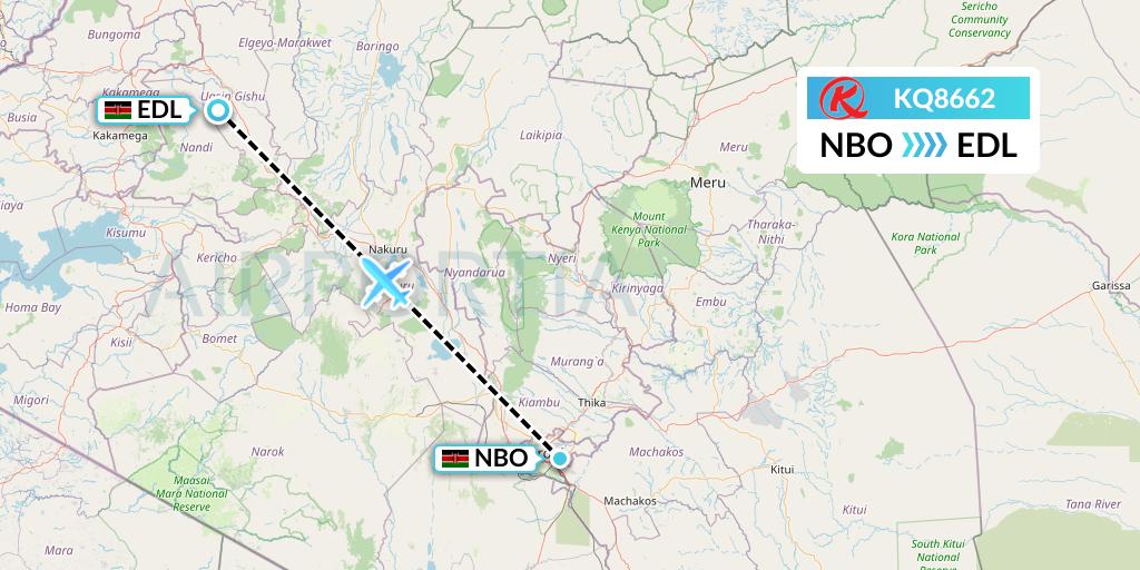 KQ8662 Kenya Airways Flight Map: Nairobi to Eldoret