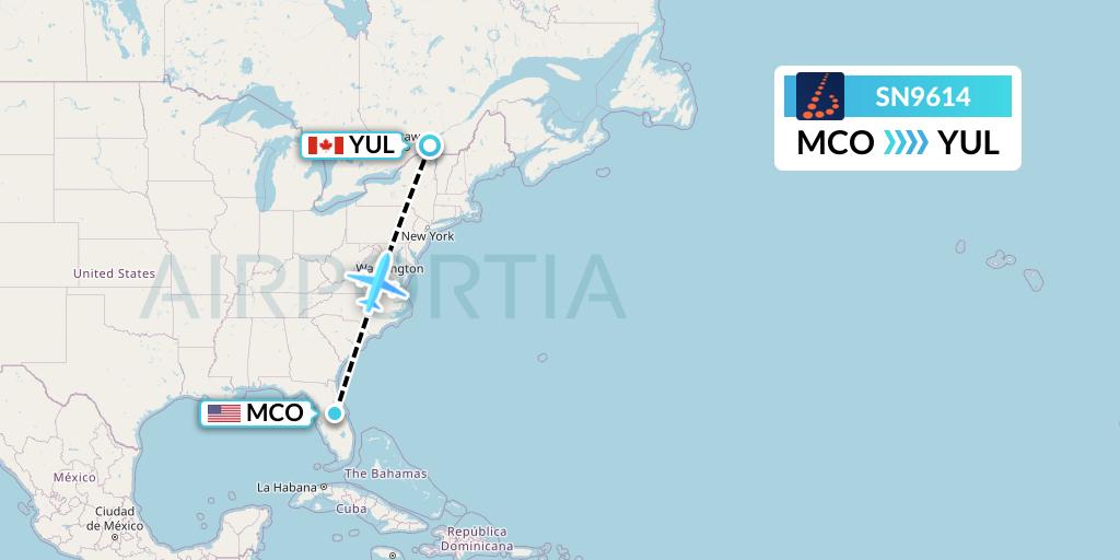 SN9614 Brussels Airlines Flight Map: Orlando to Montreal