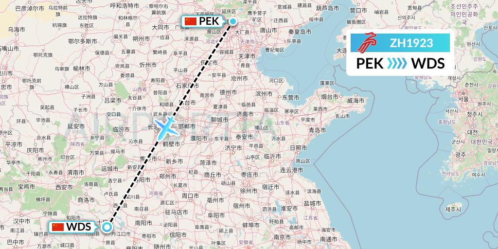 ZH1923 Shenzhen Airlines Flight Map: Beijing to Shiyan