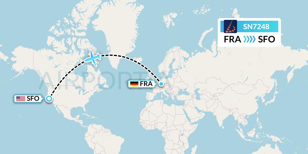 SN7248 Brussels Airlines Flight Map: Frankfurt to San Francisco
