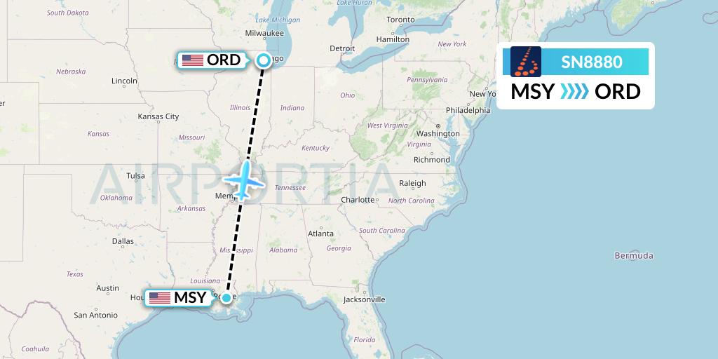 SN8880 Brussels Airlines Flight Map: New Orleans to Chicago