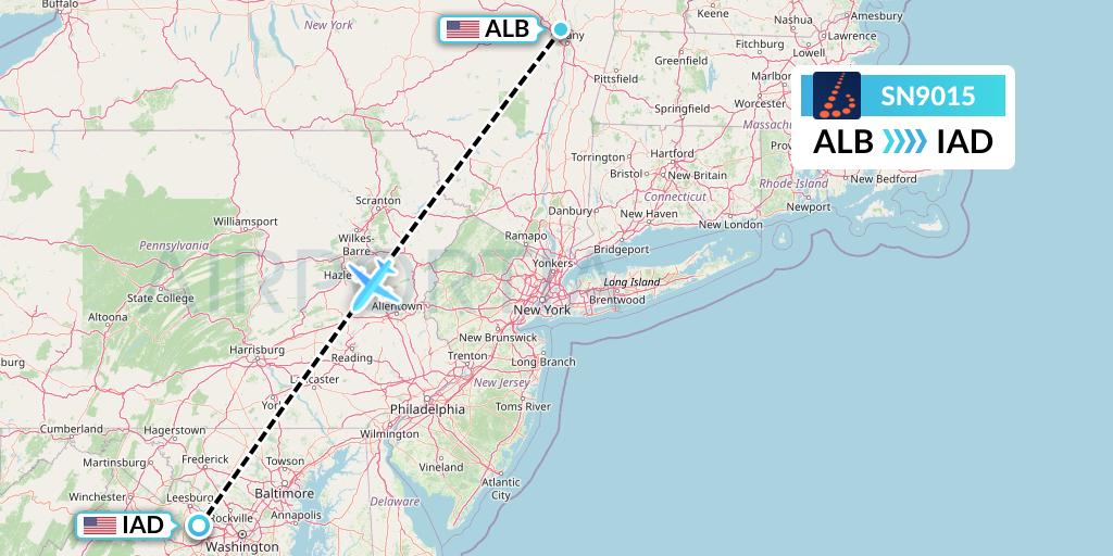 SN9015 Brussels Airlines Flight Map: Albany to Washington