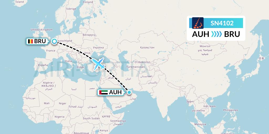 SN4102 Brussels Airlines Flight Map: Abu Dhabi to Brussels