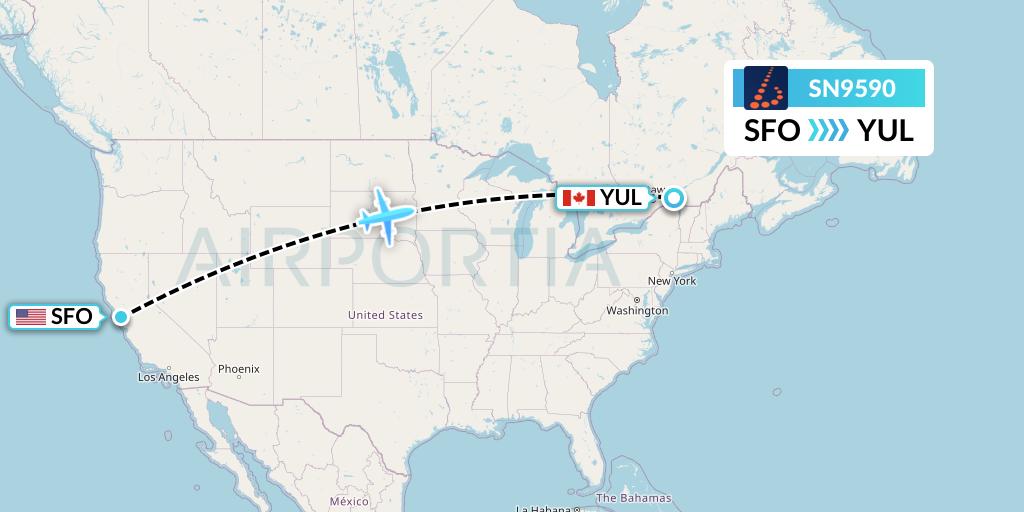 SN9590 Brussels Airlines Flight Map: San Francisco to Montreal