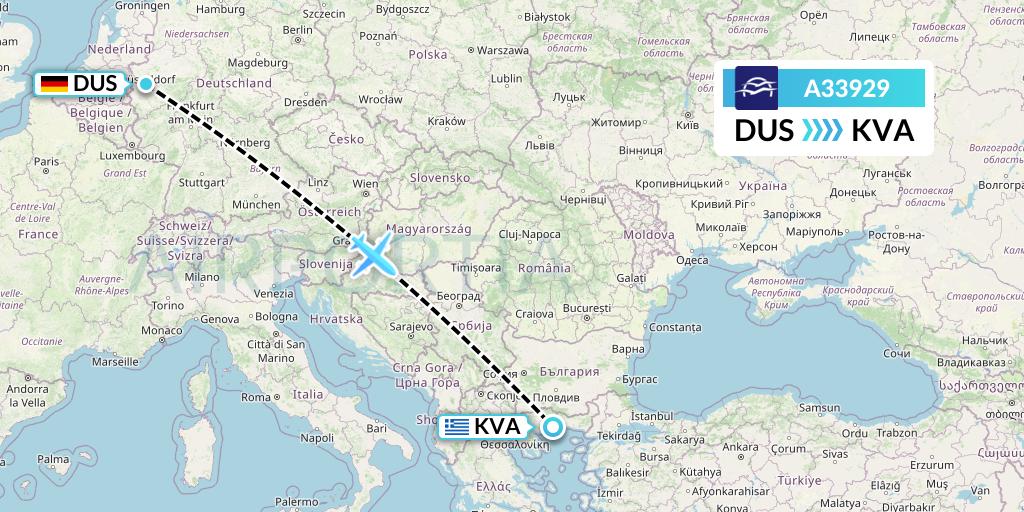 A33929 Aegean Airlines Flight Map: Dusseldorf to Kavala