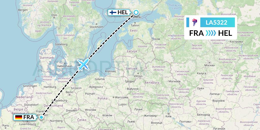 LA5322 LAN Airlines Flight Map: Frankfurt to Helsinki