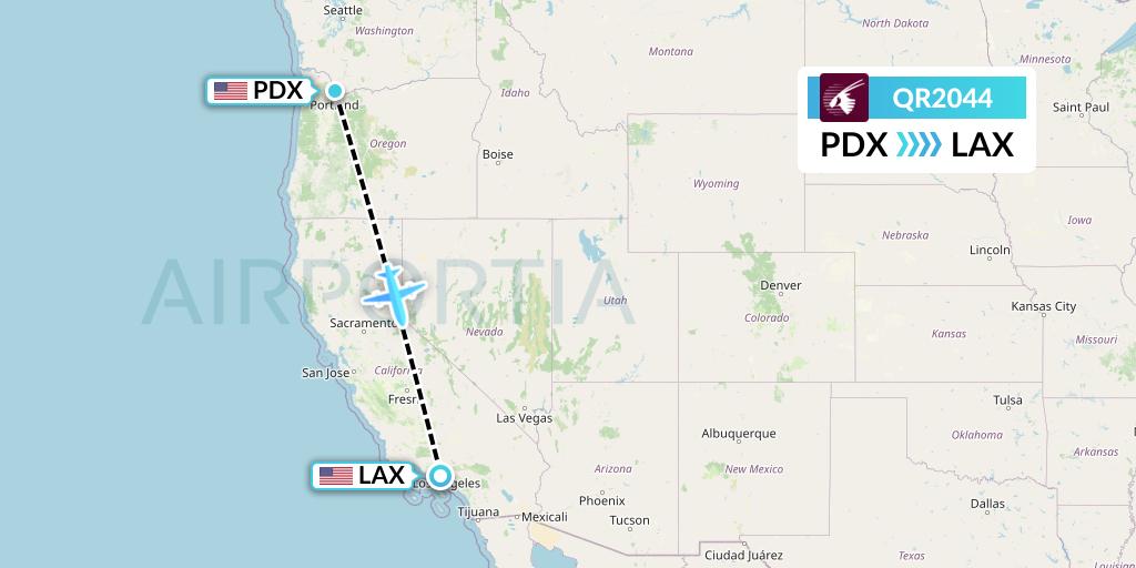 QR2044 Qatar Airways Flight Map: Portland to Los Angeles