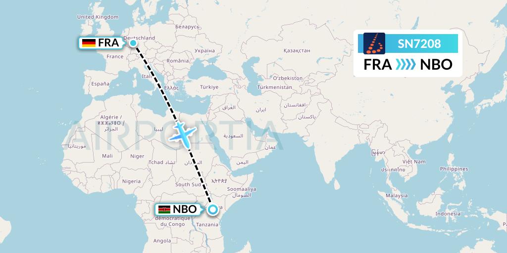 SN7208 Brussels Airlines Flight Map: Frankfurt to Nairobi