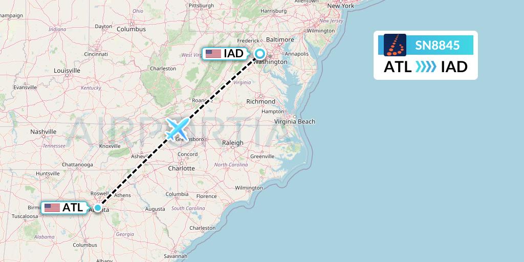 SN8845 Brussels Airlines Flight Map: Atlanta to Washington