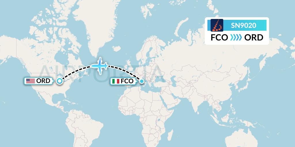 SN9020 Brussels Airlines Flight Map: Rome to Chicago