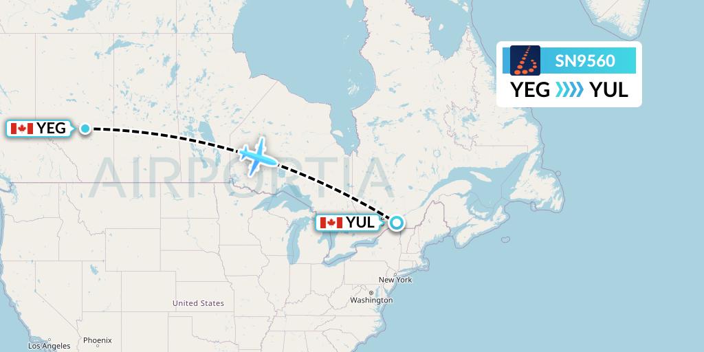 SN9560 Brussels Airlines Flight Map: Edmonton to Montreal