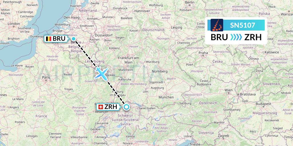 SN5107 Brussels Airlines Flight Map: Brussels to Zurich
