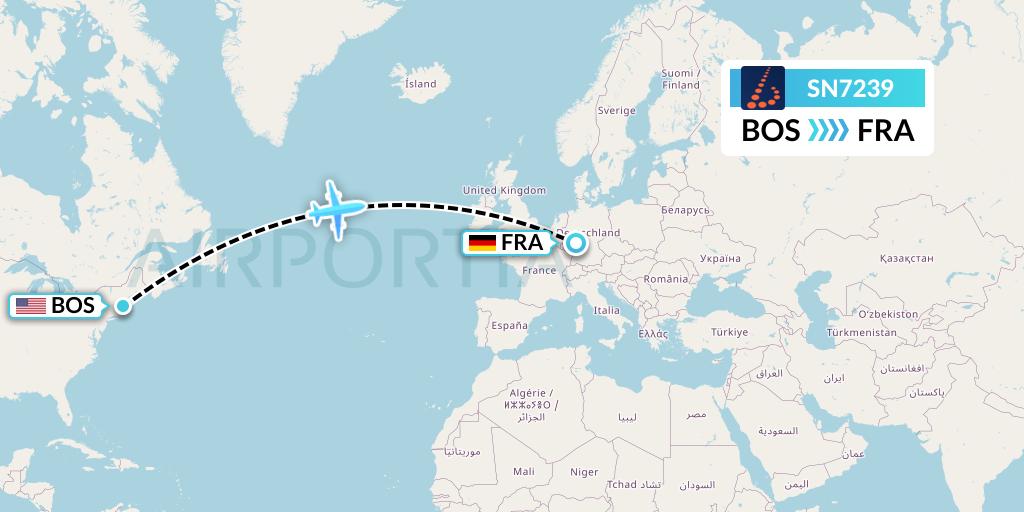 SN7239 Brussels Airlines Flight Map: Boston to Frankfurt