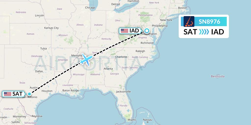 SN8976 Brussels Airlines Flight Map: San Antonio to Washington