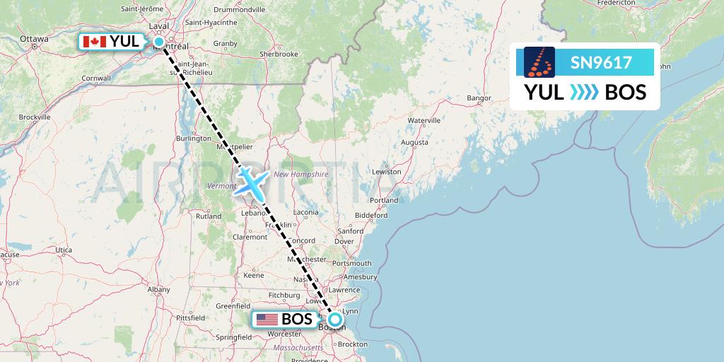 SN9617 Brussels Airlines Flight Map: Montreal to Boston