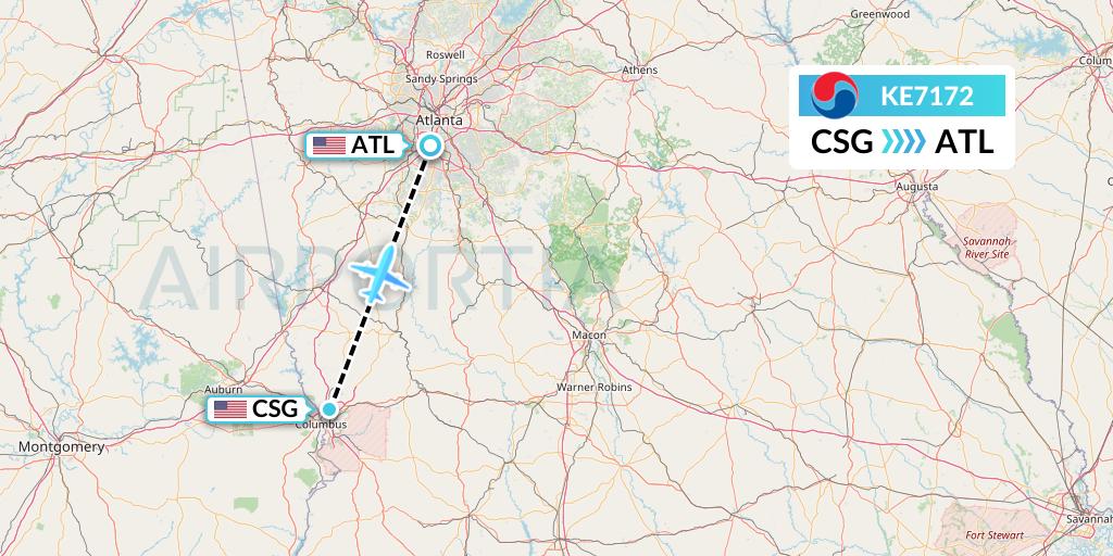 KE7172 Korean Air Flight Map: Columbus to Atlanta