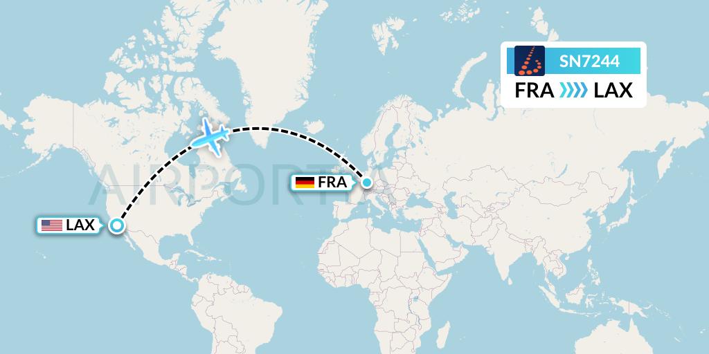 SN7244 Brussels Airlines Flight Map: Frankfurt to Los Angeles