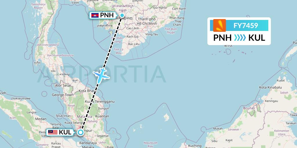 FY7459 Firefly Flight Map: Phnom Penh to Kuala Lumpur