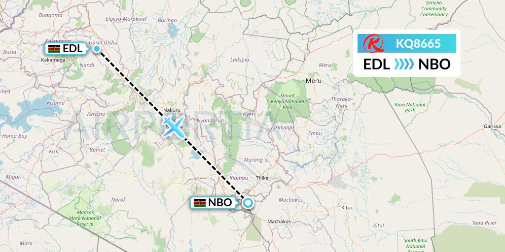 KQ8665 Kenya Airways Flight Map: Eldoret to Nairobi
