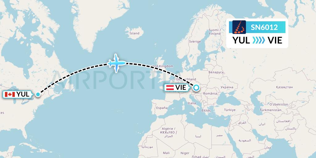 SN6012 Brussels Airlines Flight Map: Montreal to Vienna