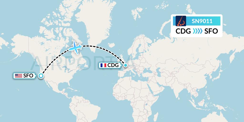 SN9011 Brussels Airlines Flight Map: Paris to San Francisco