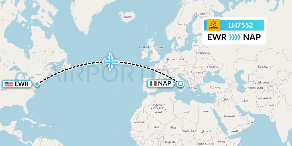 LH7552 Lufthansa Flight Map: New York to Naples
