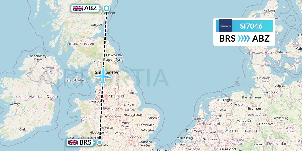 SI7046 Blue Islands Flight Map: Bristol to Aberdeen