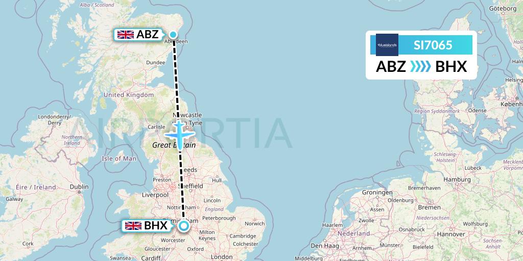 SI7065 Blue Islands Flight Map: Aberdeen to Birmingham