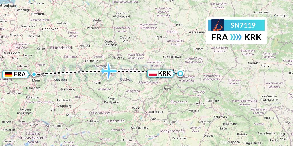 SN7119 Brussels Airlines Flight Map: Frankfurt to Krakow
