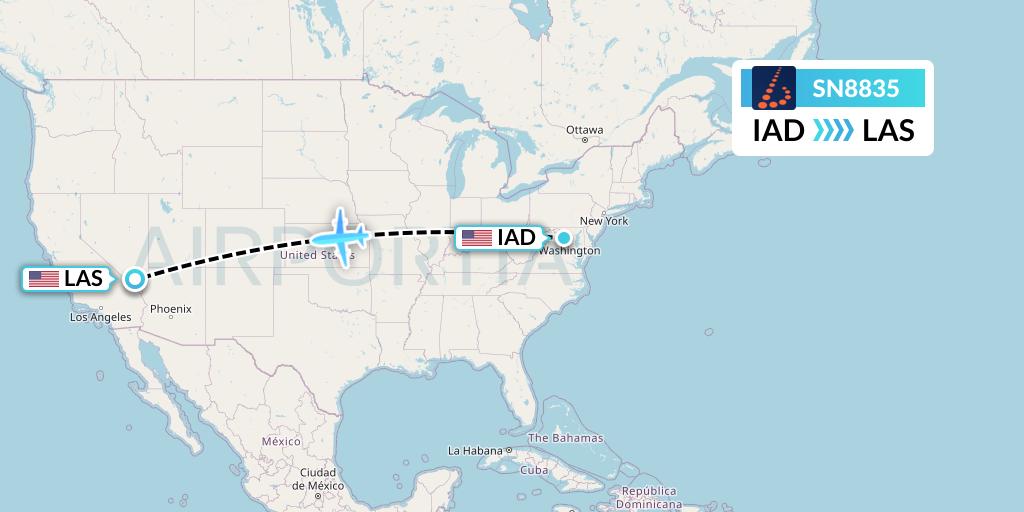 SN8835 Brussels Airlines Flight Map: Washington to Las Vegas