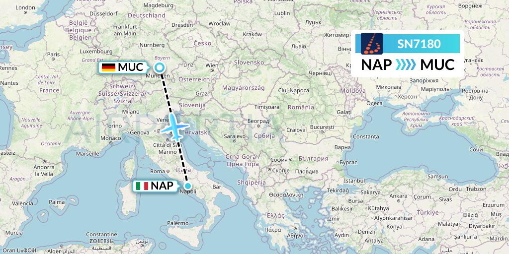 SN7180 Brussels Airlines Flight Map: Naples to Munich