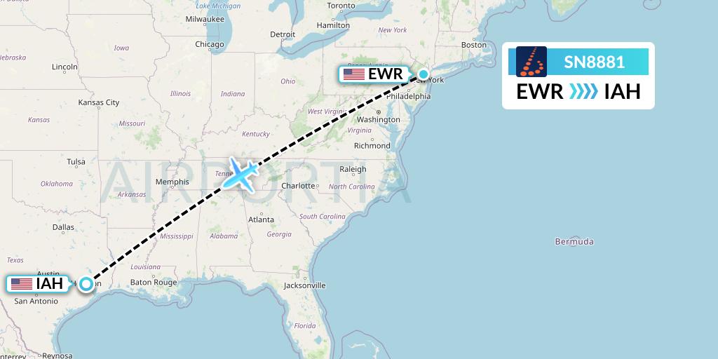 SN8881 Brussels Airlines Flight Map: New York to Houston