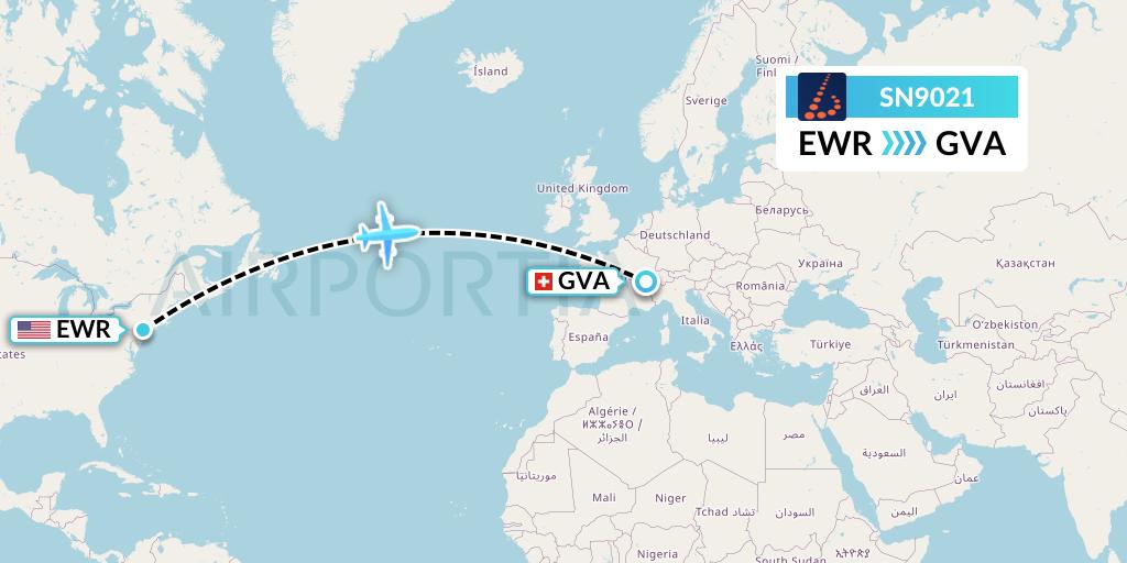 SN9021 Brussels Airlines Flight Map: New York to Geneva
