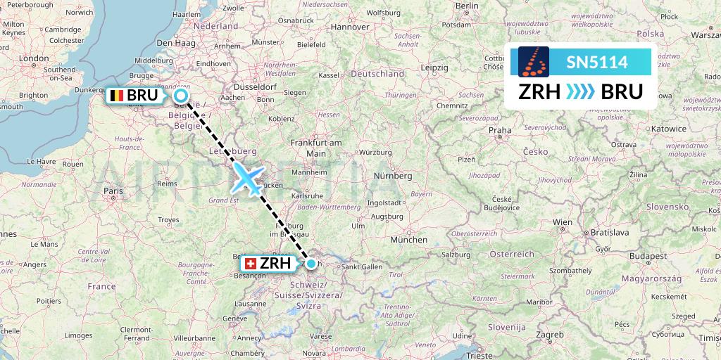 SN5114 Brussels Airlines Flight Map: Zurich to Brussels