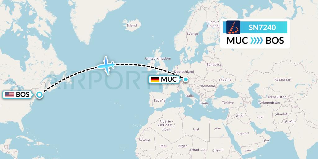 SN7240 Brussels Airlines Flight Map: Munich to Boston