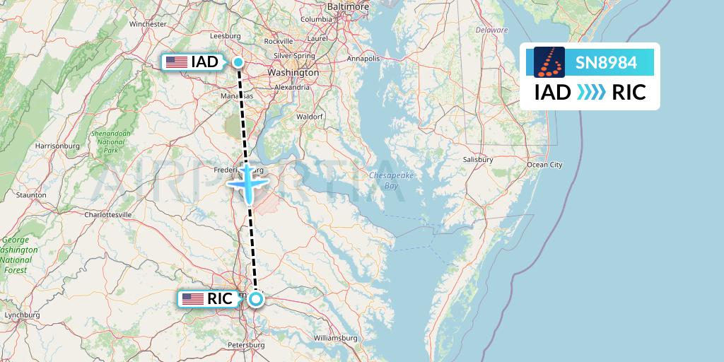 SN8984 Brussels Airlines Flight Map: Washington to Richmond