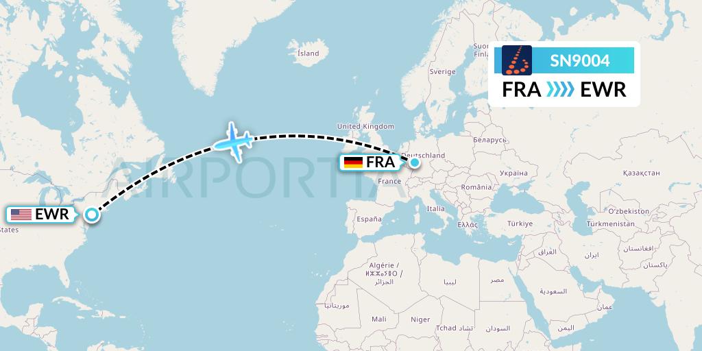 SN9004 Brussels Airlines Flight Map: Frankfurt to New York