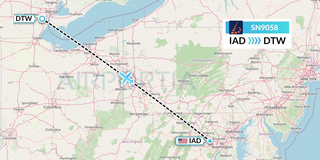 SN9058 Brussels Airlines Flight Map: Washington to Detroit